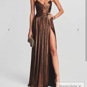 Retrofete Strapless Metallic Brown Gown